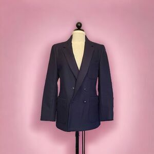 Vintage  Navy Blue Double Breasted Thick Wool Jacket Sz M